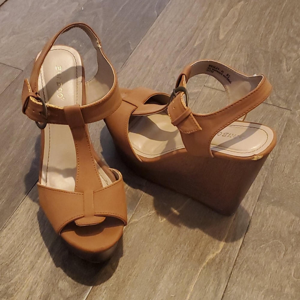 Bamboo T-Strap Platform Wedges